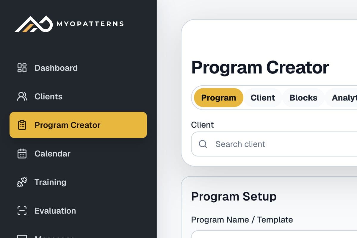 MyoPatterns Program Creator workspace for structured program creation.
